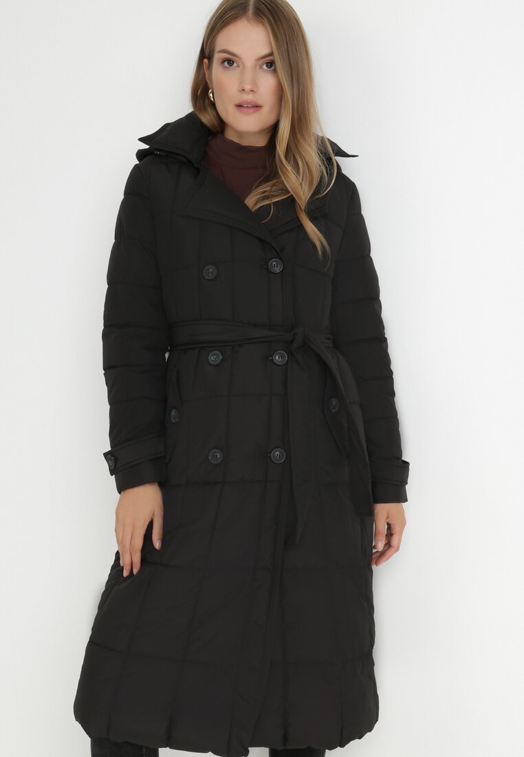 Czarna Kurtka Pikowana z Paskiem Gutdat