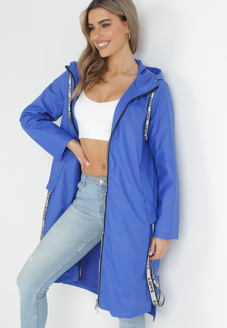 Niebieski Płaszcz za Kolano z Kapturem Katine