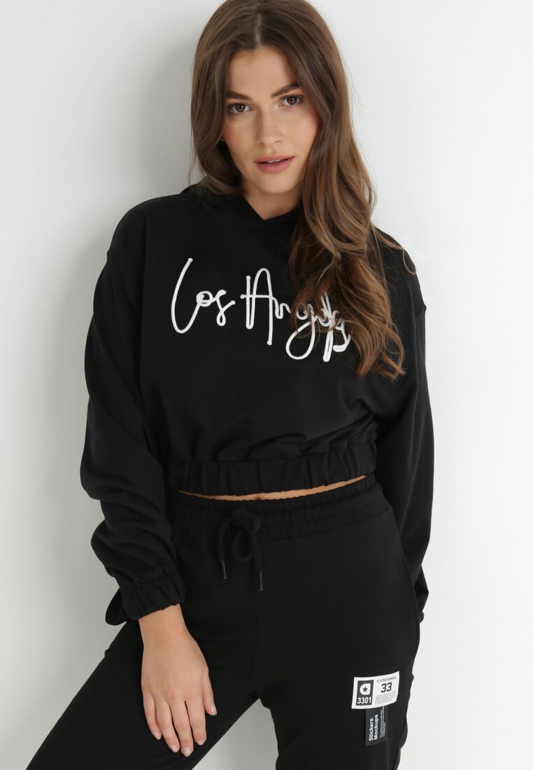 Czarna Bluza Krótka z Kapturem Lamaara