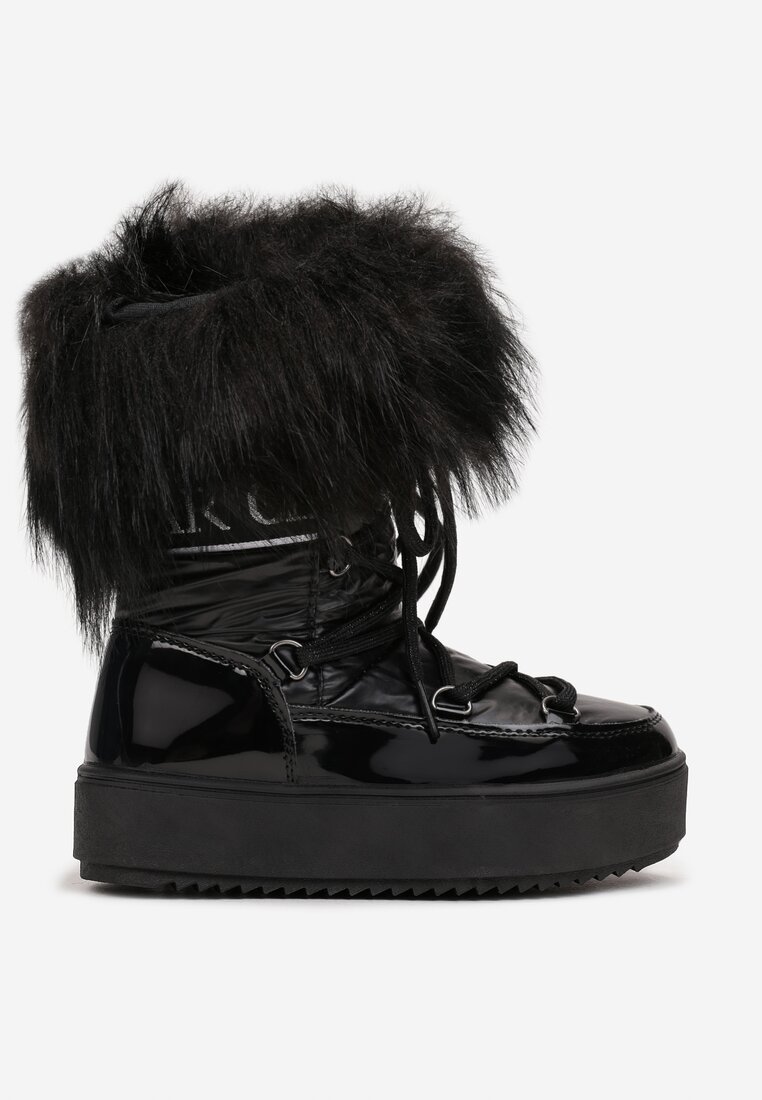 Czarne Lakierowane Śniegowce na Platformie z Futerkiem Neake