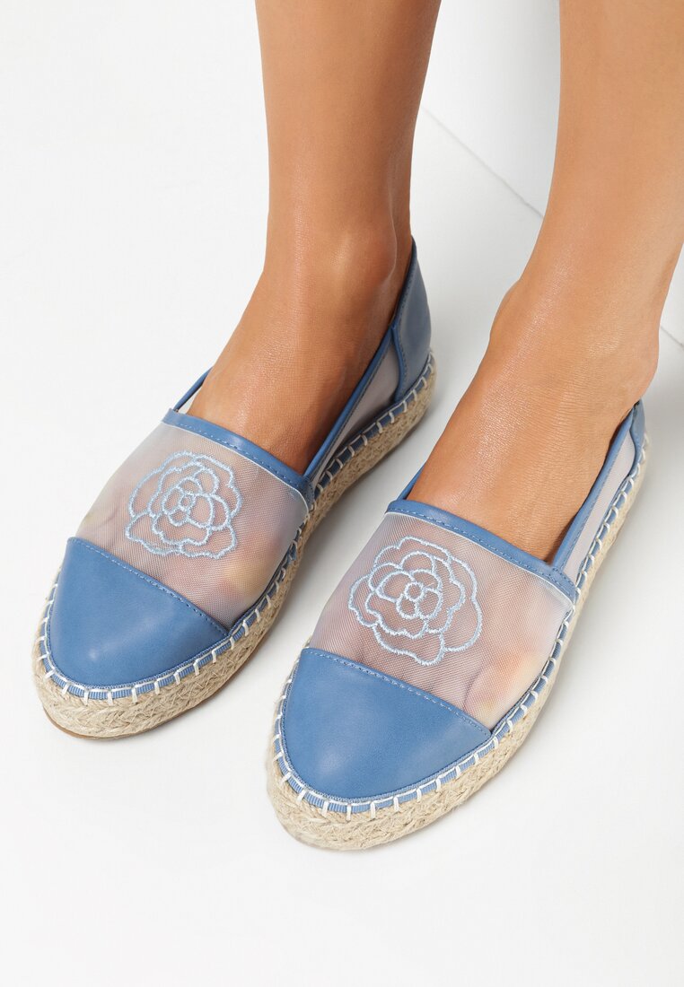 Niebieskie Espadryle na Plecionej Podeszwie z Siateczkową Cholewka Evarine