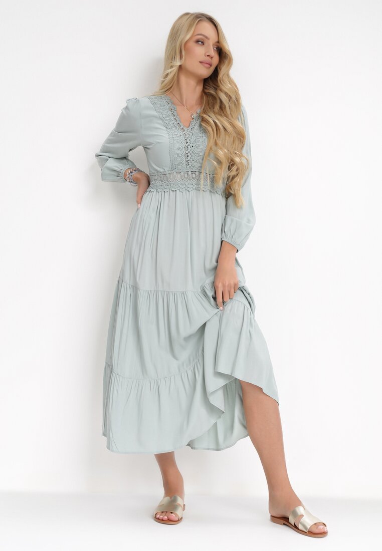 Zielona Rozkloszowana Sukienka z Koronką Brightyn