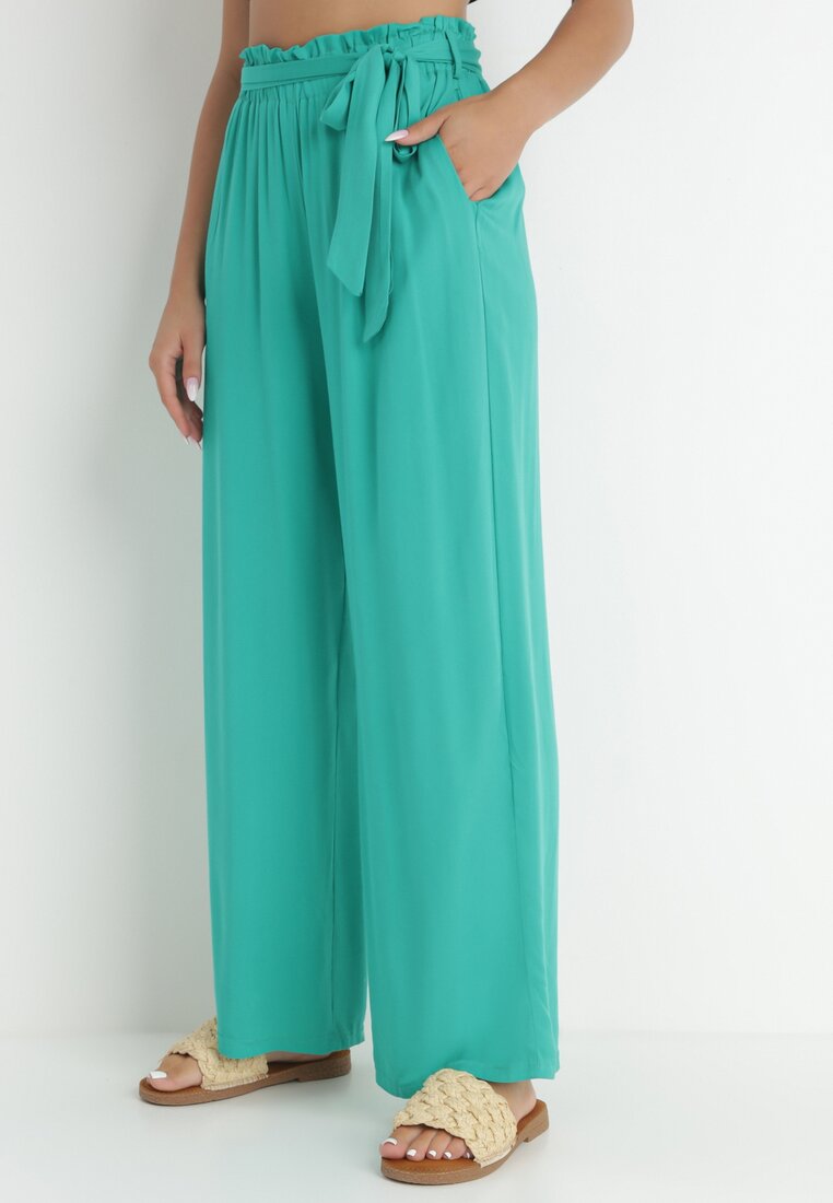 Miętowe Spodnie Szerokie Pheriko