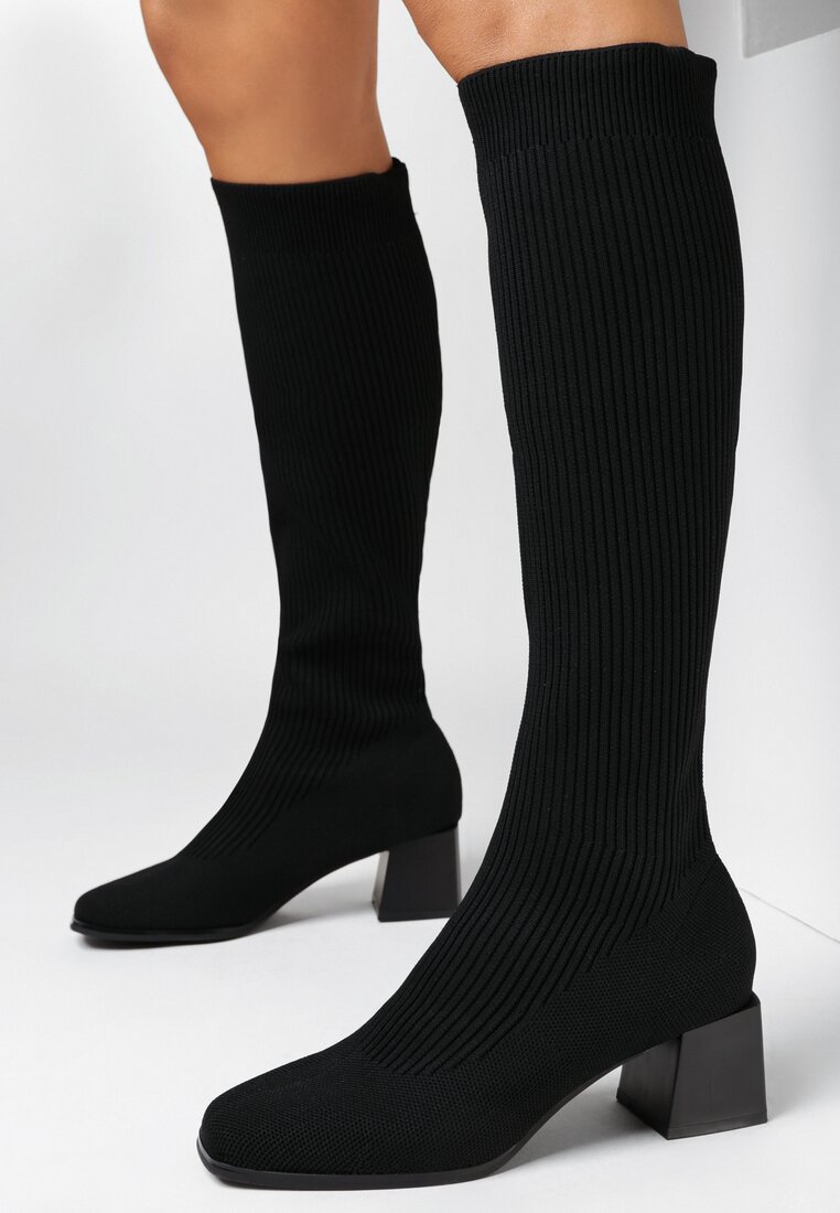 Czarne Kozaki z Elastyczną Cholewką Melaste