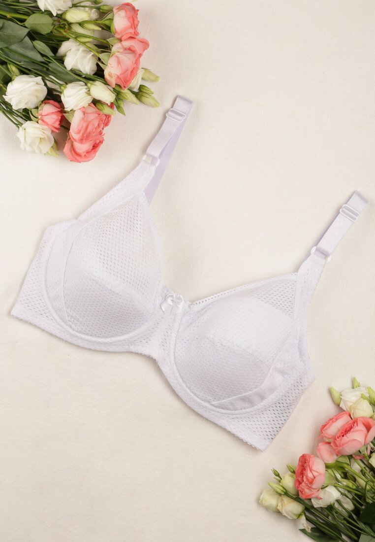 Biały Gładki Biustonosz z Cienkimi Ramiączkami z Siateczki Anzlea