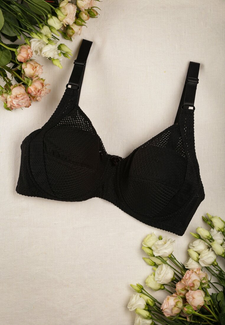 Czarny Gładki Biustonosz z Cienkimi Ramiączkami z Siateczki Anzlea