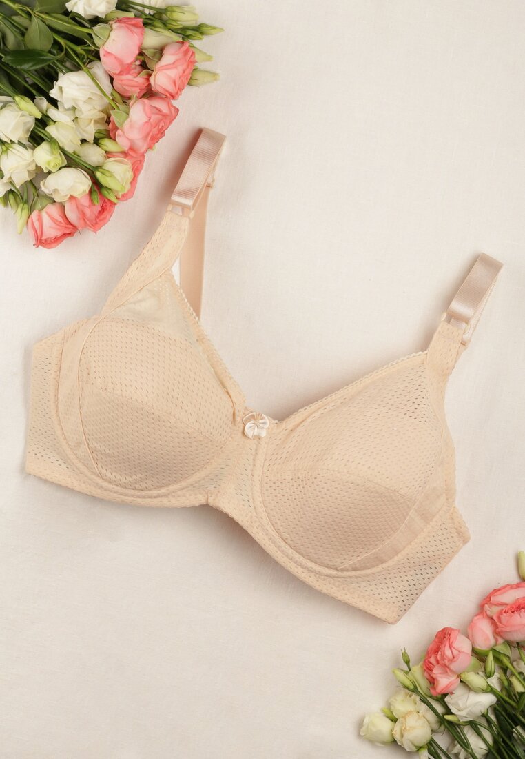 Jasnobeżowy Gładki Biustonosz z Cienkimi Ramiączkami z Siateczki Anzlea