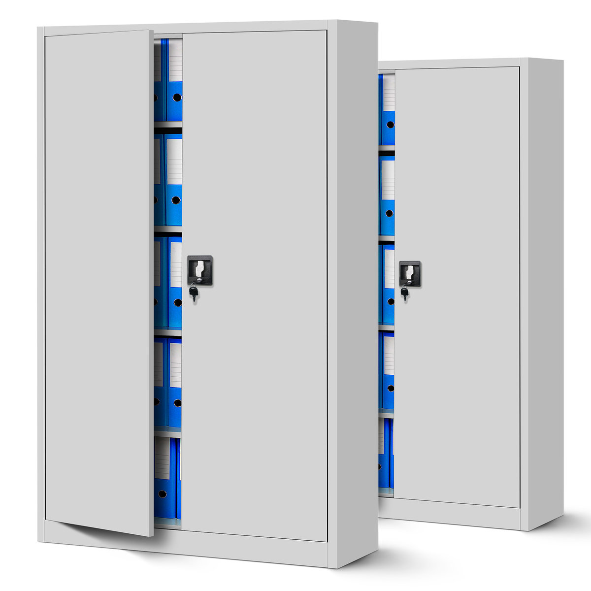 Zestaw SET Szaf Metalowych 2 x JAN NOWAK Model JAN II 1150x1850x400 Biurowa Szafka Na Akta: Szara, Duża Szafa Do Biura, Na Dokumenty W Kolorze Szary..