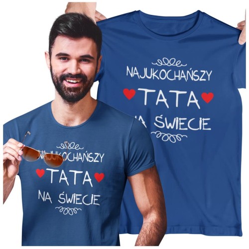 Koszulka dla TATY modny prezent na Dzień Ojca Stylowa koszulka Najukochańszy TATA na świecie kolor granatowy