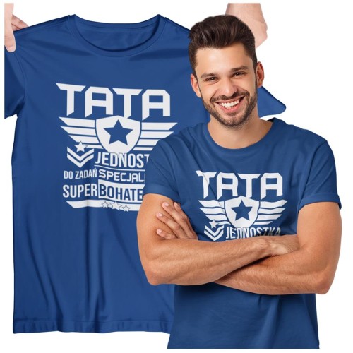 Koszulka dla TATY modny prezent na Dzień Ojca Stylowa koszulka TATA JEDNOSTKA DO ZADAŃ SECJALNYCH SUPERBOHATERÓW kolor granatowy