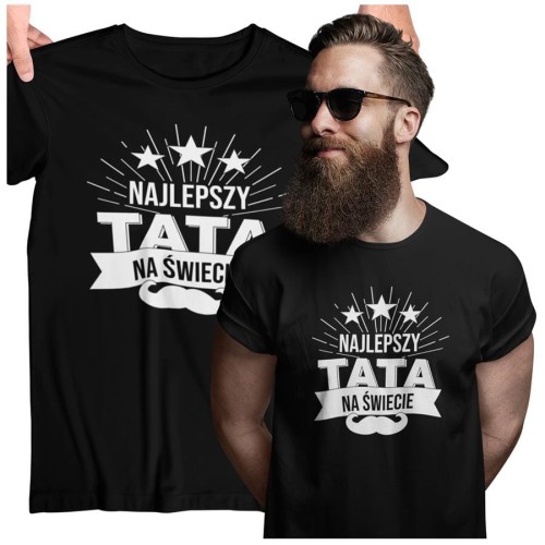 Koszulka dla TATY modny prezent na Dzień Ojca Stylowa koszulka Najlepszy TATA na świecie kolor czarny