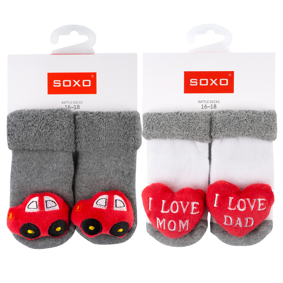 Set 2x Skarpetki niemowlęce kolorowe SOXO z grzechotką