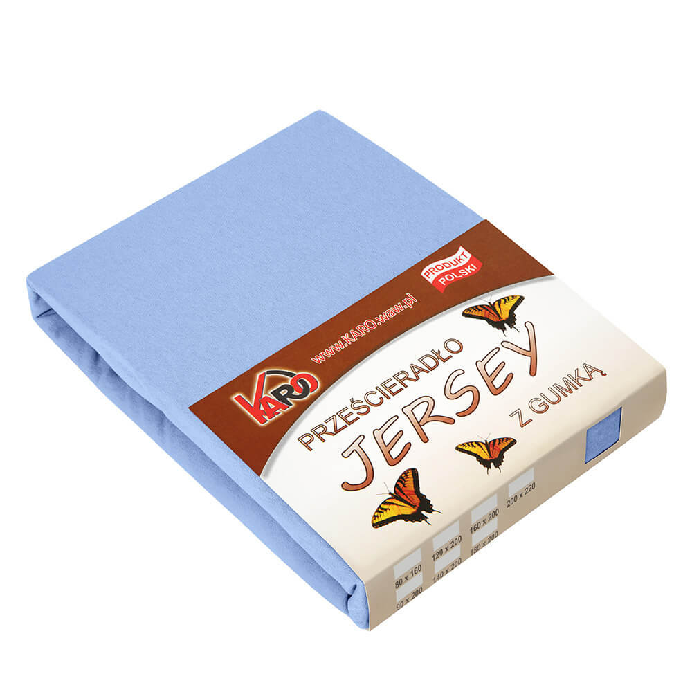 Prześcieradło jersey z gumką KARO 180x200 cm, błękitne 028 grube 150g/m2