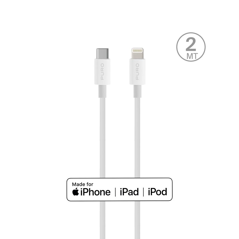 Puro Plain – Kabel połączeniowy USB-C na Lightning MFi 2m (biały)