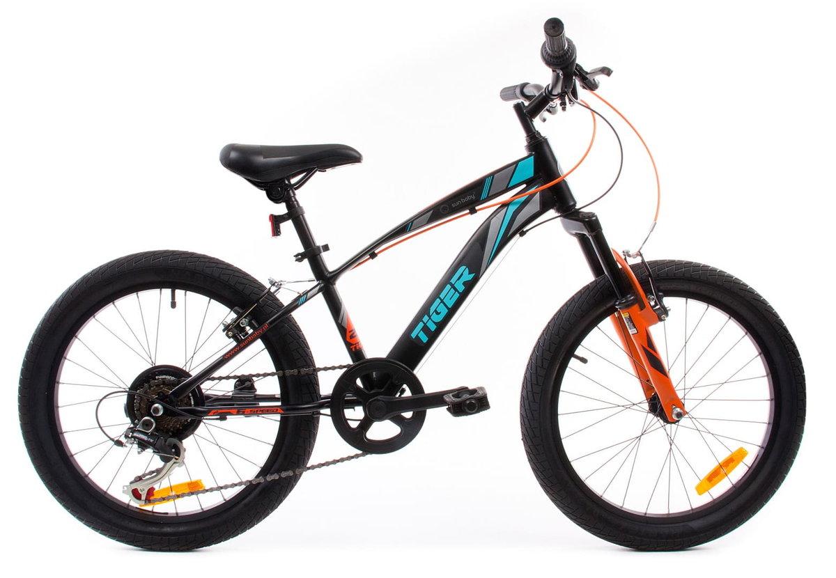 Sun Baby Tiger Bike 20 cali dla chłopca Czarno-pomarańczowo-turkusowy 2023