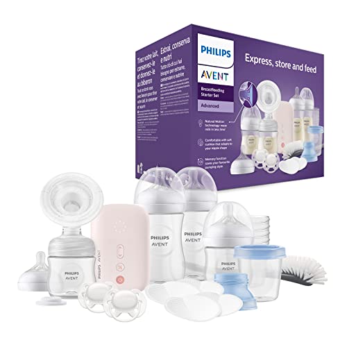 Philips Avent Electric Breast Pump Gift Set - Single Breast Pump, Baby Bottles, Milk Storage Cups, Pacifiers, BPA Free (Model SCD340/31-Starter set)