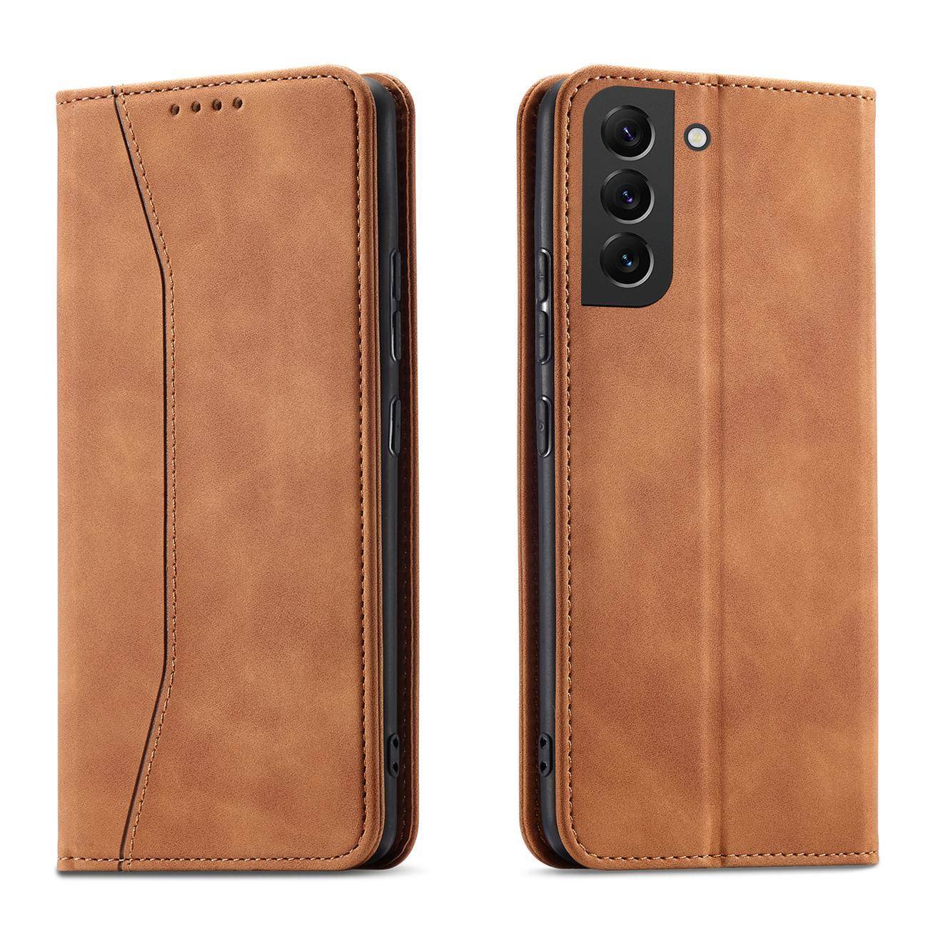 Magnet Fancy Case etui Samsung Galaxy S23 Ultra pokrowiec z klapką portfel podstawka brązowe