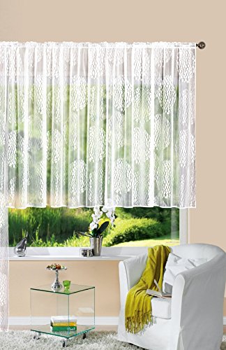 Fabio 13143 zasłona żakardowa, 145 x 300 cm, taśma marszcząca, taśma uniwersalna, biała, wzór koła, przezroczysta, woalowa, do salonu, 143