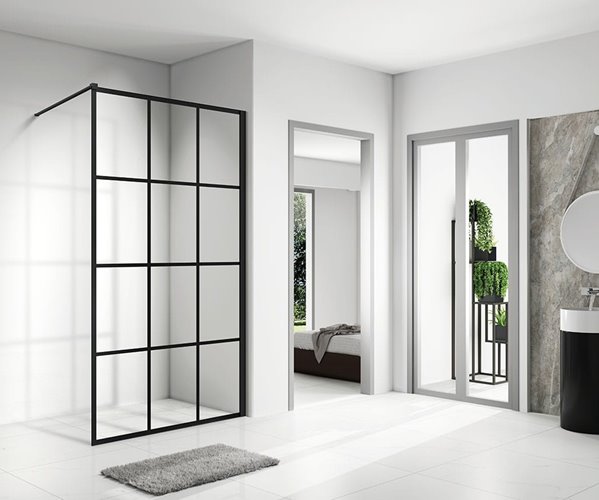 Ścianka prysznicowa 120 cm czarna kratka szkło 8mm Swiss Liniger