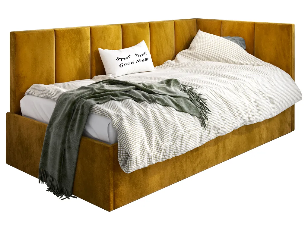 Musztardowy tapczan z oparciem 120x200 D3-P06