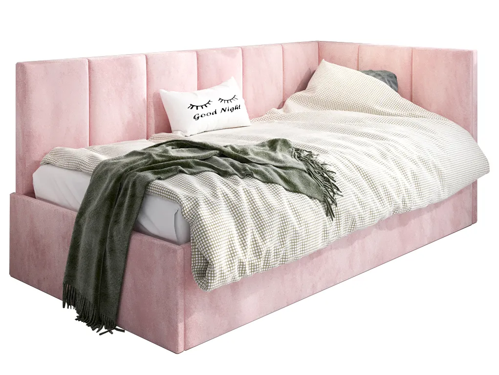 Różowa młodzieżowa sofa welurowa z pojemnikiem 120x200 L4-B39