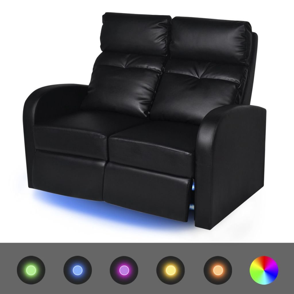 Elior Producent: Podwójne fotele kinowe ze sztucznej skóry, z pod$102wietleniem LED Mevic 2X czarne vidaxl_243599
