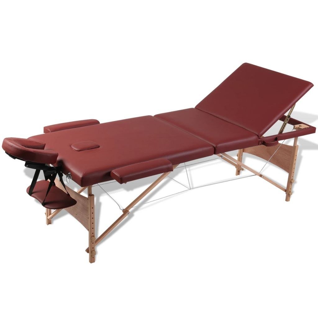 vidaXL vidaXL Czerwony składany stół do masażu 3 strefy z drewnianą ramą