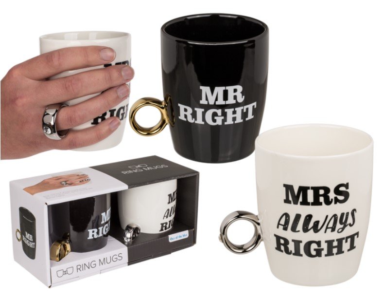 Kubki z pierścionkiem OUT OF THE BLUE Mr. Right & Mrs. always Right, 300 ml, 2 szt.