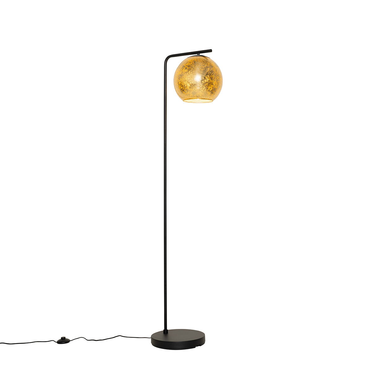 QAZQA Designerska lampa podłogowa czarna ze złotym szkłem - Bert