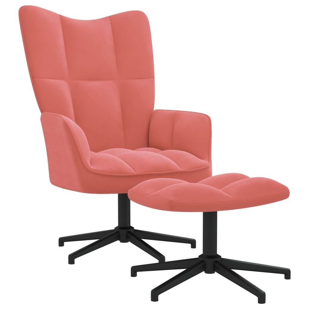 shumee Fotel z podnóżkiem różowy obity aksamitem