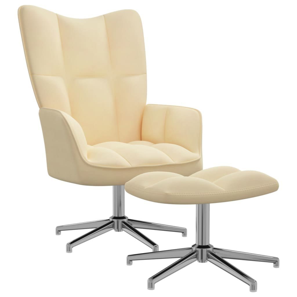 shumee Fotel z podnóżkiem kremowy tapicerowany aksamitem