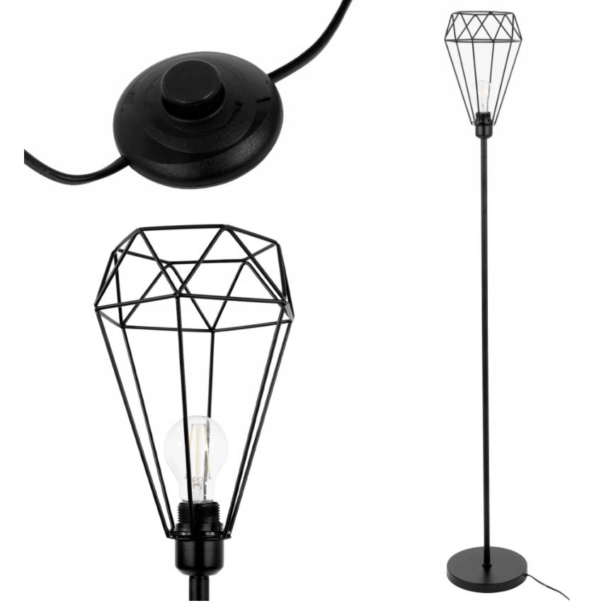 Lampa Stojąca Podłogowa Reno Loft Czarna Diament
