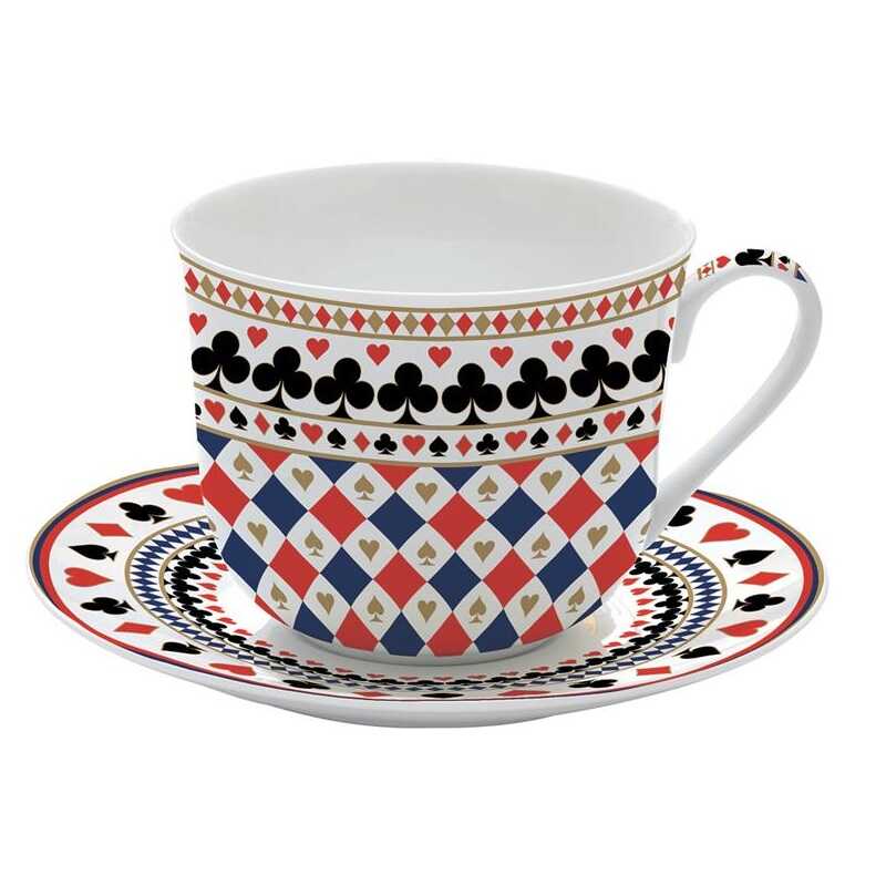 DUŻA PORCELANOWA FILIŻANKA z TALERZYKIEM Casino Royale - 400 ml