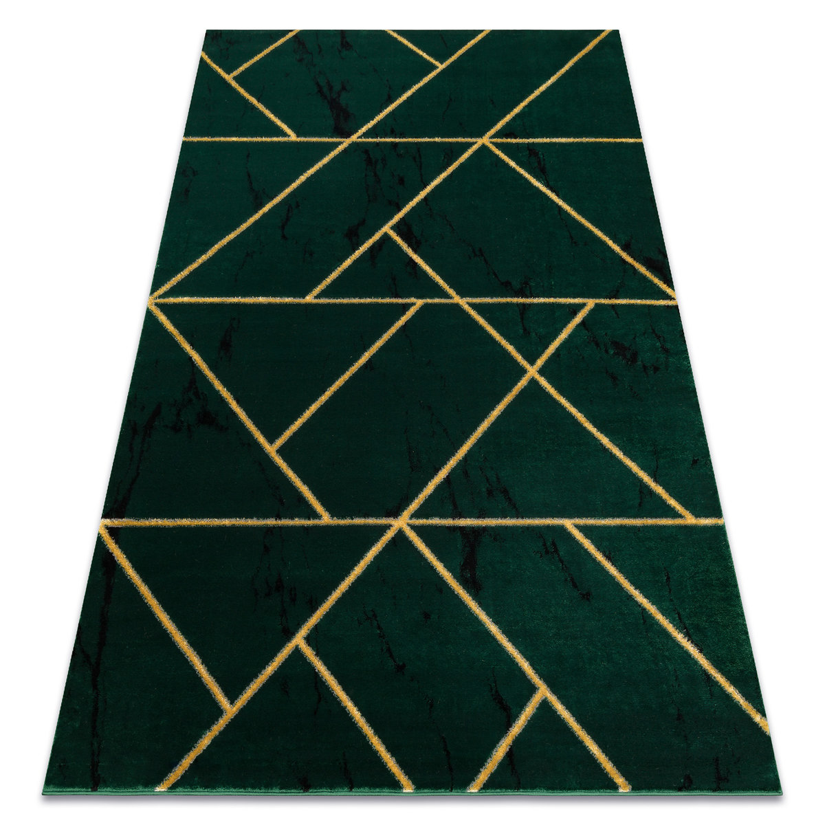 Dywan EMERALD ekskluzywny 1012 glamour, stylowy geometryczny, marmur butelkowa zieleń / złoty, 80x150 cm