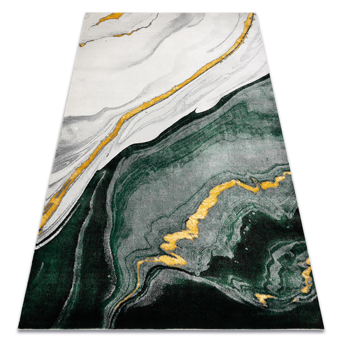 Dywan EMERALD ekskluzywny 1017 glamour, stylowy marmur butelkowa zieleń / złoty, 80x150 cm