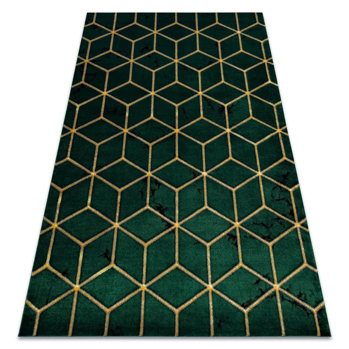 Dywan EMERALD ekskluzywny 1014 glamour, stylowy kostka butelkowa zieleń / złoty, 80x150 cm