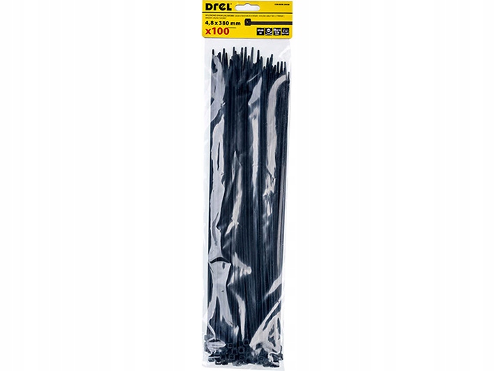 Opaska zaciskowa 4.8 x 380 mm czarna nylon 100 szt. Drel
