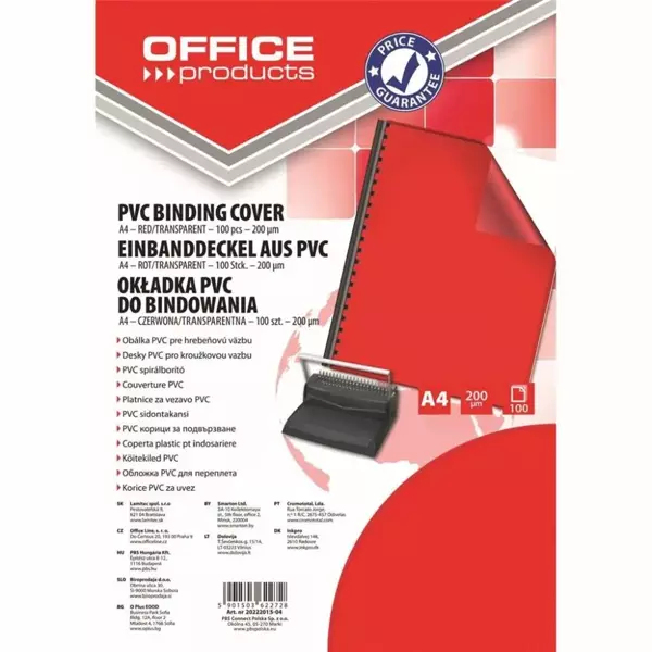 Okładki do bindowania A4 PCV 200mikr czerwone 100s - Office
