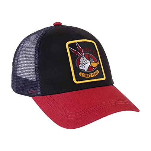 Looney Tunes Curved Visor, Black And Red - Odpowiedni dla dorosłych - Z naszywką Haftowana Postać - Czapka dla Dorosłych z regulowanym zamkiem - Oryginalny produkt Zaprojektowany w Hiszpanii