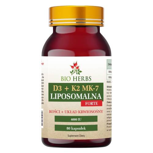 Bio Herbs, Liposomalna Witamina D3+K2 MK-7 FORTE 4000IU, 80szt.