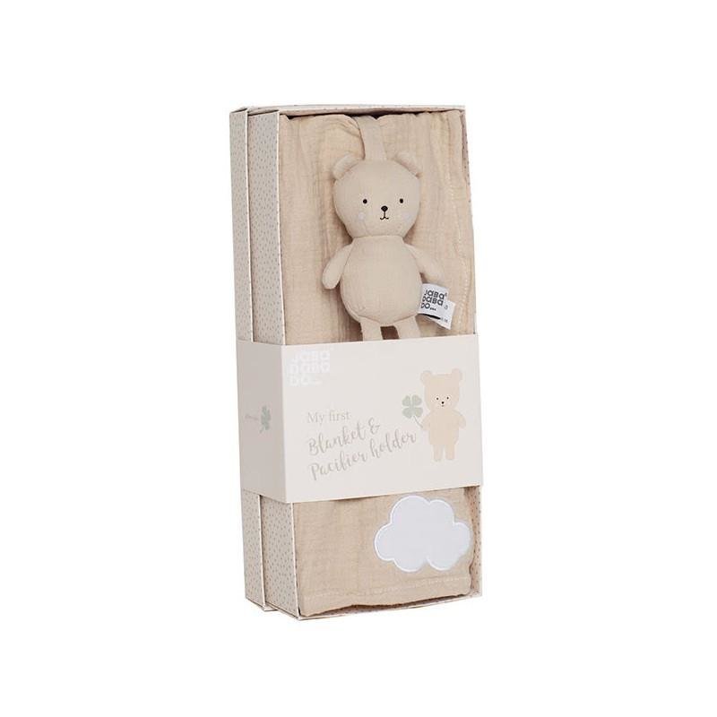 Zestaw upominkowy - kocyk i zawieszka do smoczka miś Jabadabado