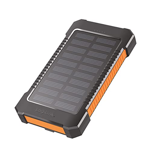 Solarny powerbank o pojemności 8000 mAh, latarka, jednoczesne ładowanie 2 urządzeń (2 x USB typu A), czarno-pomarańczowy