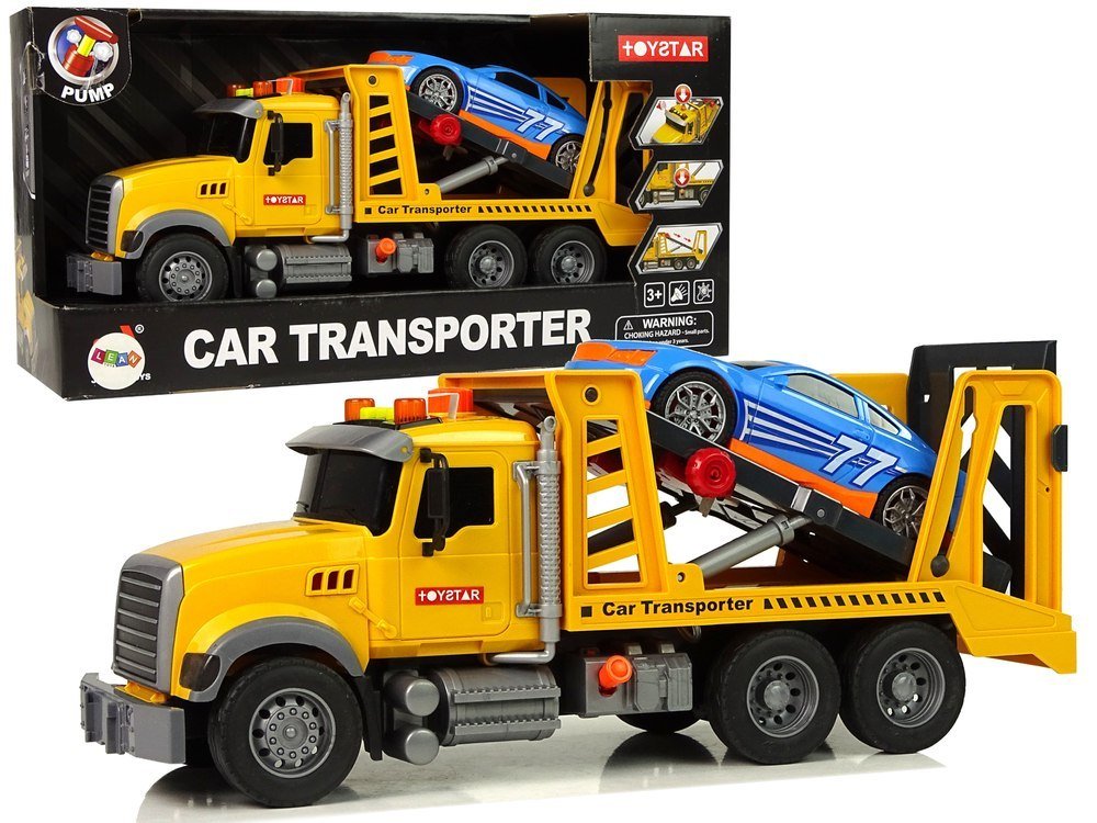 Import LEANToys Samochód Transportowy Laweta Pomoc Rampa Żółty Dźwięki Światła LT-9527-0