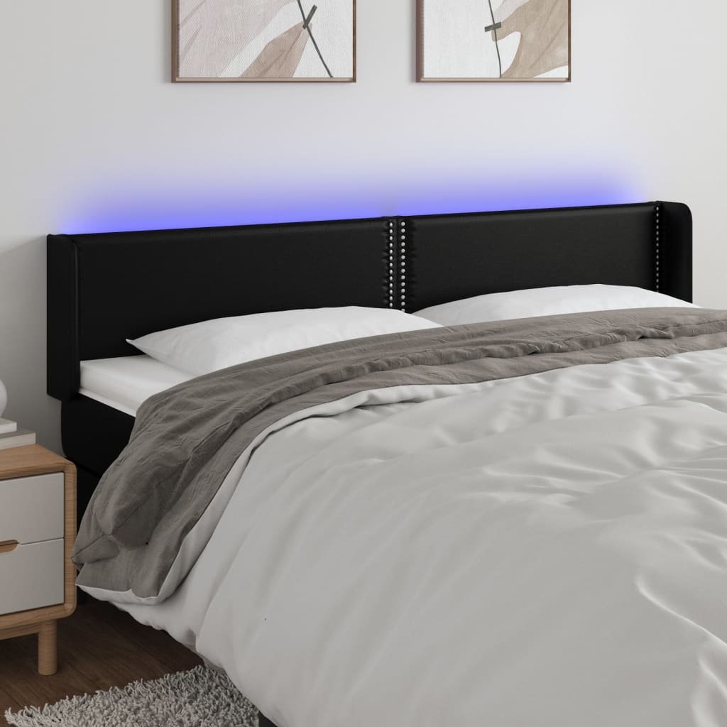 Zagłówek do łóżka z LED, czarny, 203x16x78/88cm, sztuczna skóra Lumarko!