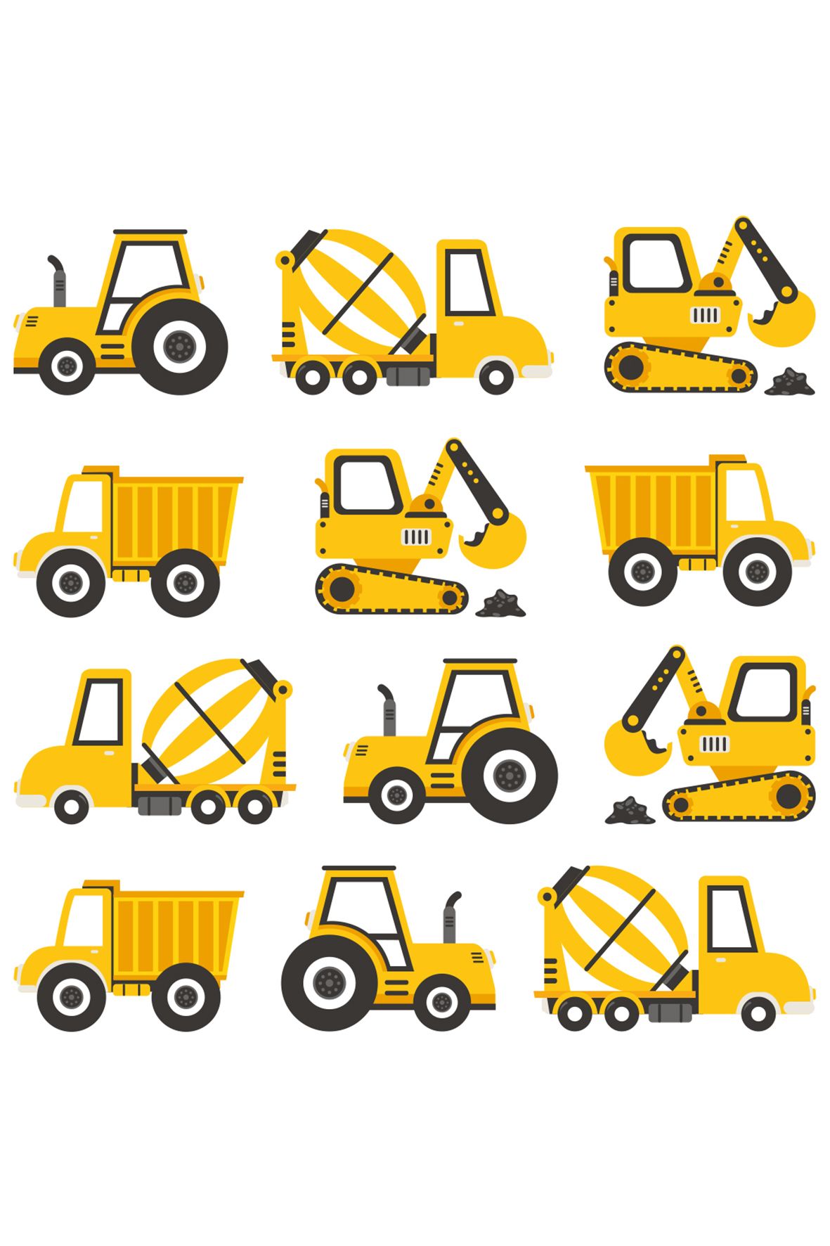 Naklejka na ścianę dla dzieci Pojazdy budowlane - żółte