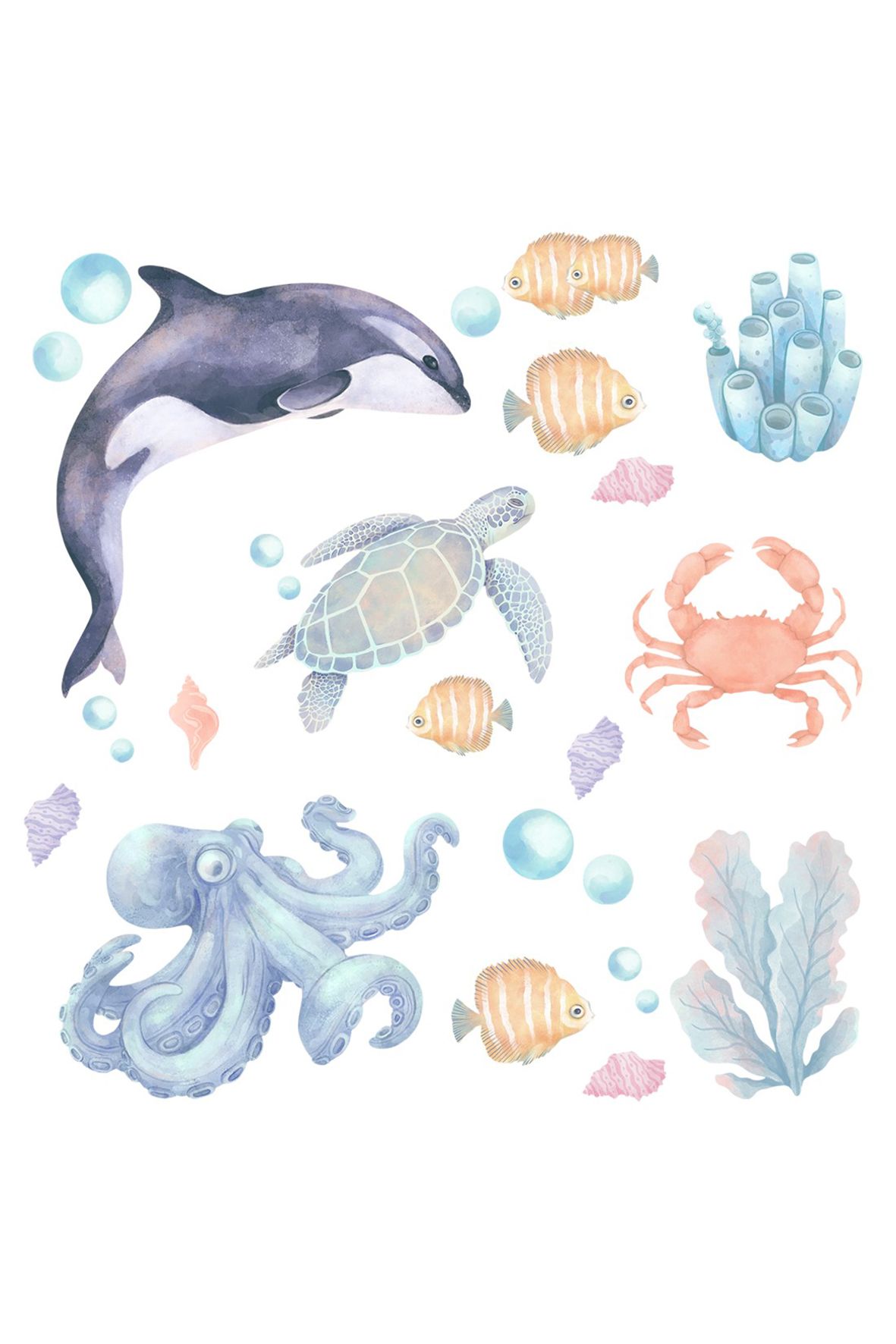 Naklejka na ścianę dla dzieci Podwodny świat morskie zwierzęta