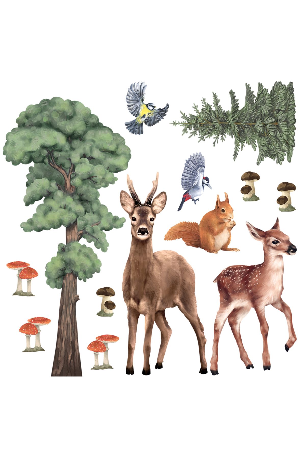 Naklejka na ścianę dla dzieci Las leśne zwierzęta