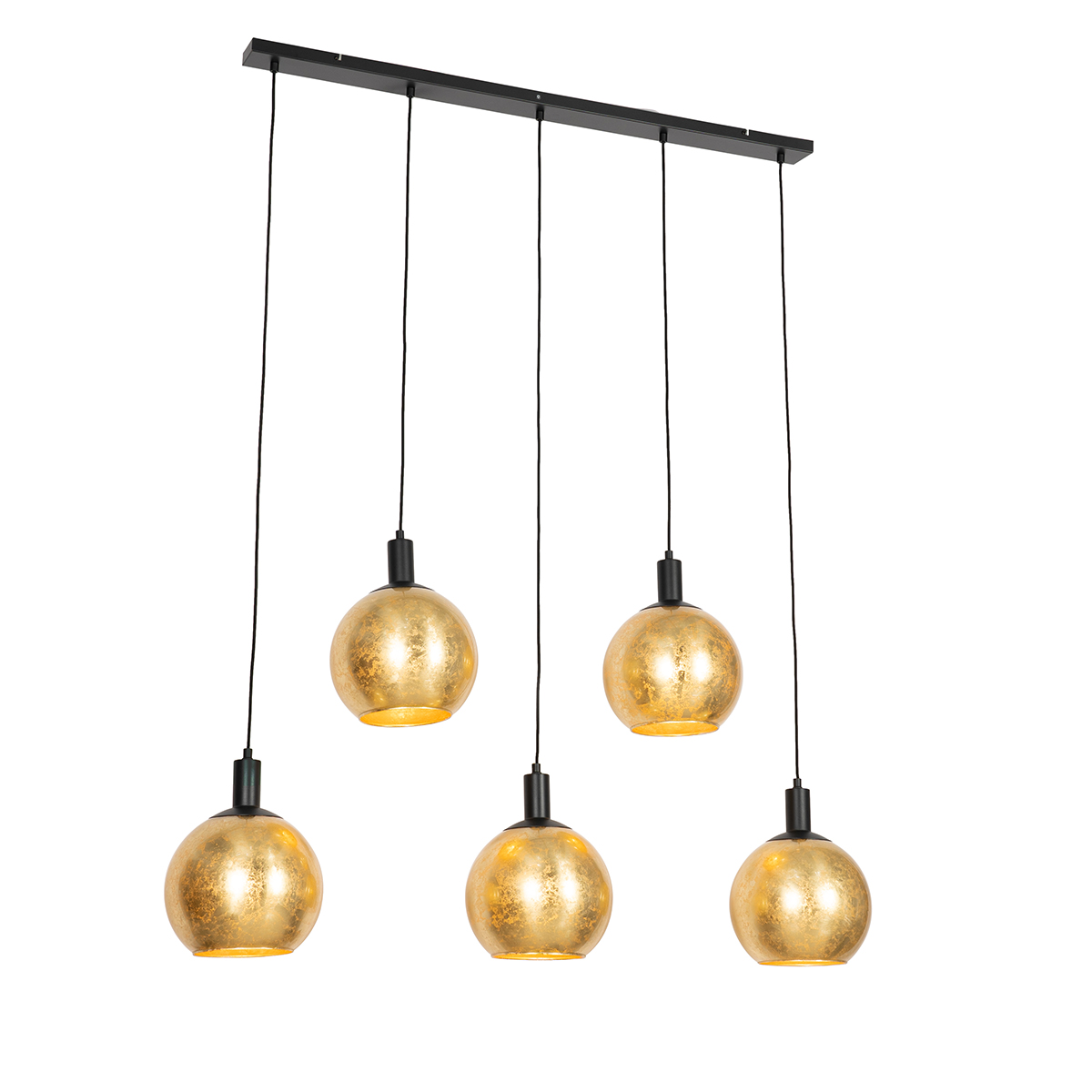 QAZQA Designerska lampa wisząca czarna ze złotym szkłem 5-punktowym - Bert
