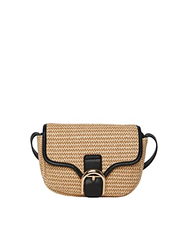 PCLUNA Straw Cross Body, Nature/Detail:black
