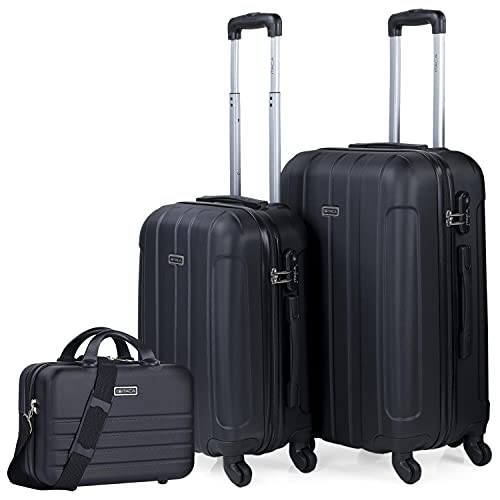 ITACA - Zestaw 3 sztywnych futerałów podróżnych Wózek na 4 koła 55/64 cm + Etui kosmetyczne ABS. Odporny i lekki. Uchwyt Uchwyty kłódki. Mała średnia i duża kabina. 771115 mld